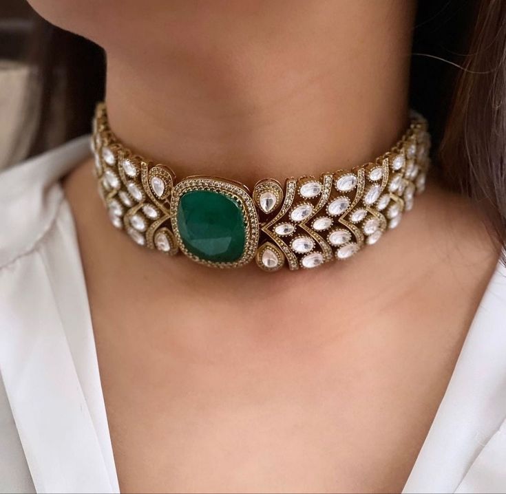 Emerald Gold Sabyasachi Victorian Choker Indian Jewelry Sabyasachi Necklace Emerald Indian Choker Punjabi Necklace Bollywood Jewelry Doublet