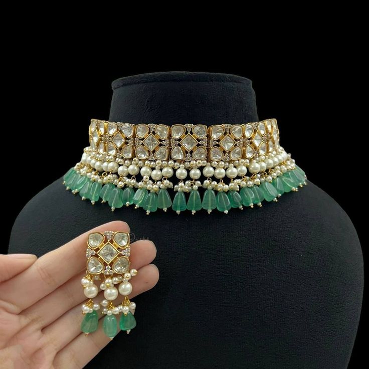 Emerald Kundan polki necklace, pearl necklace,stone necklace,Sabyasachi jewelry, jaipuri necklace , bollywood jewelry_